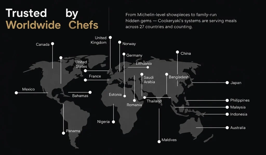 World map showing countries where Cookeryaki systems are in use.