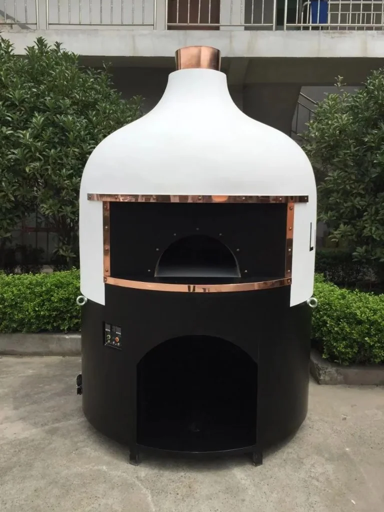 White dome pizza oven copper trim design