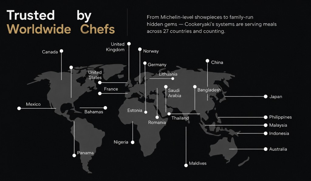 World map showing countries where Cookeryaki systems are in use.