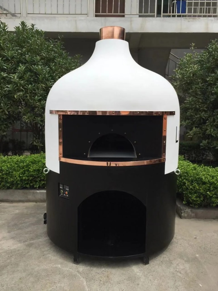 White dome pizza oven copper trim design